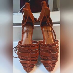 Lucky Brand Red Leather Strappy Flat Sandals, Size 6.5 M 37